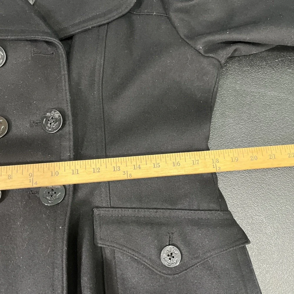 Nautica Peacoat Women 8 Black Double Breasted‎ Wool Blend Anchor Button Classic